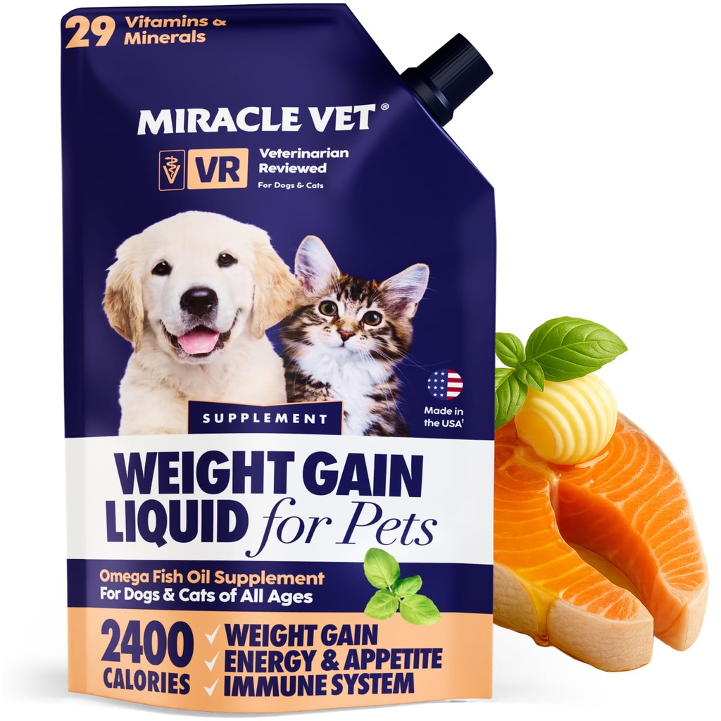 Miracle Vet High-Calorie Weight Gainer voor honden en katten - Multivitamine Voedingssupplement Gel, Omega Visolie, Calcium - Puppy, Senior, Prenatale Cat & Honden Vitaminen, Supplementen voor gewichtstoename