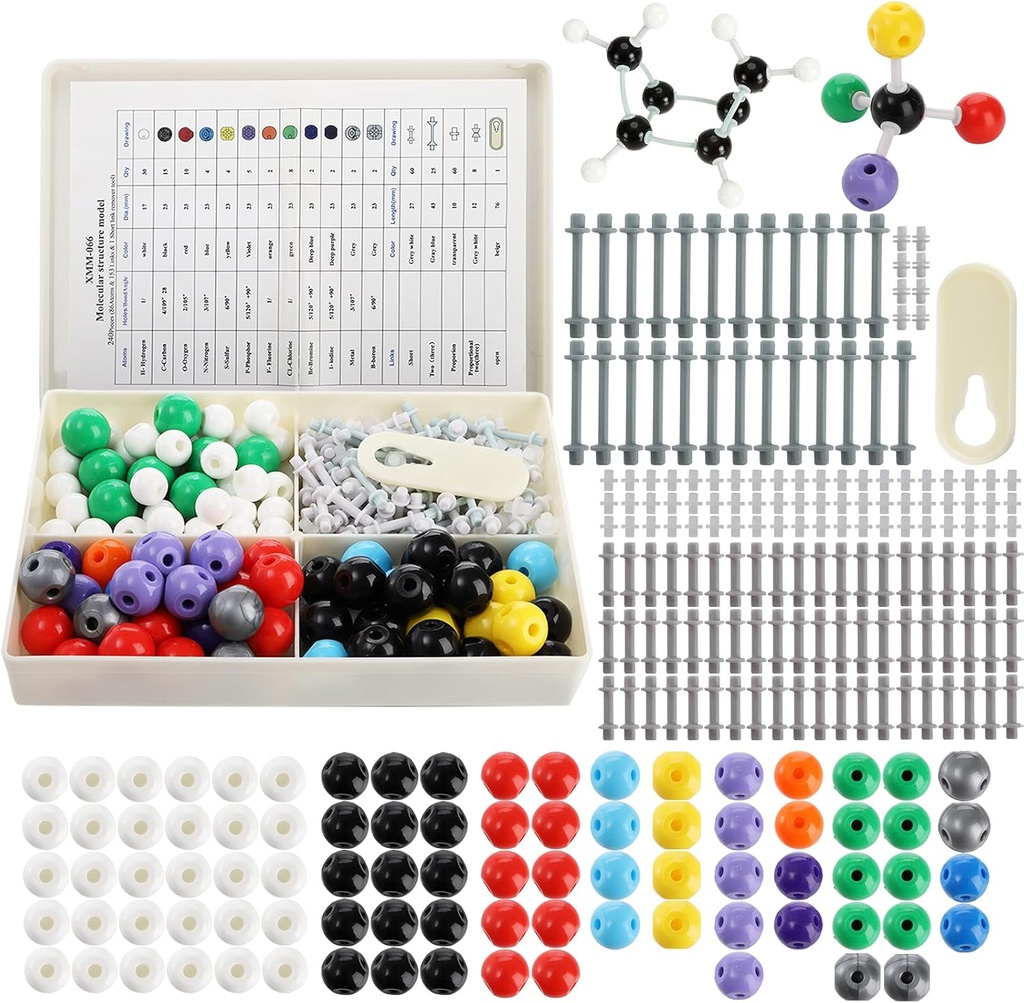 YOPAY 240 Stukken Moleculaire Model Kit, Biologische en Anorganische Chemie Moleculaire Structuur Model, 86 Atomen en 153 Links en 1 Short Link Remover Tool