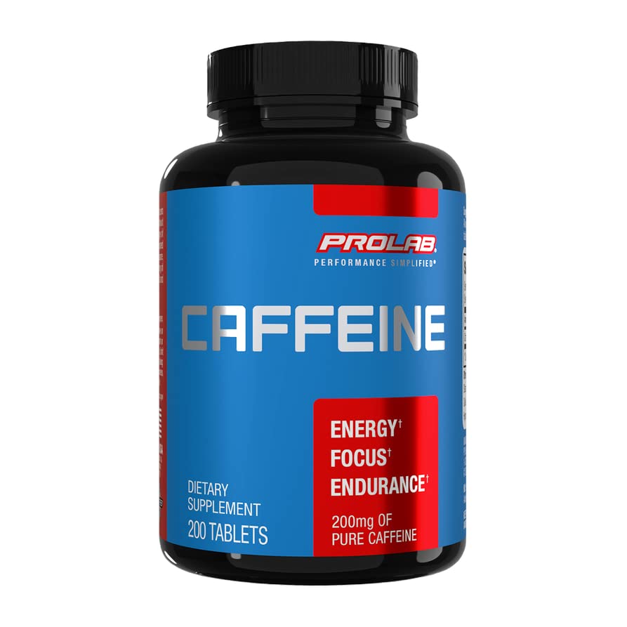 ProLab Cafeïne Tablets 200mg - 200ct Energieondersteuning, helpt Endurance & Mental Focus te verbeteren, vermoeidheid te verminderen, pre-workout, extra sterkte