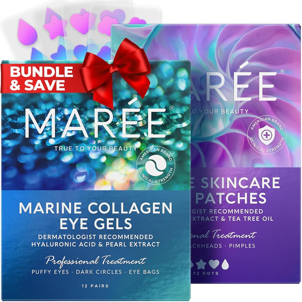 MAREE Eye Gels & Acne Сleaning Devices Bundle - Under Eye Gels for Puffy Eyes and Dark Cirkels, Hydrocolloïde Acne Therapie Apparaat - Marine Collageen & Hyaluronic Acid, Green Algen Extract & Tea Tree Oil