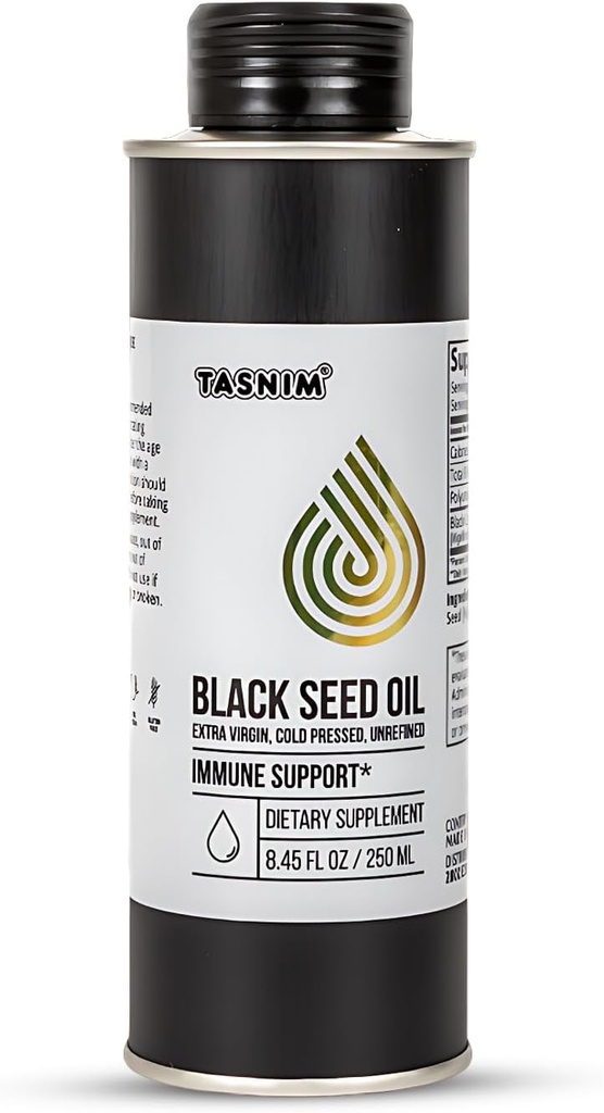 Huile de graines noires 100% éthiopienne 8,45 Oz - Huile de graines noires pressées à froid pour le soutien immunitaire, haute puissance 5,7% - 21% Thymoquinone peau, cheveux et santé globale - Huile de graines de cumin noir non raffinée - Sans gluten