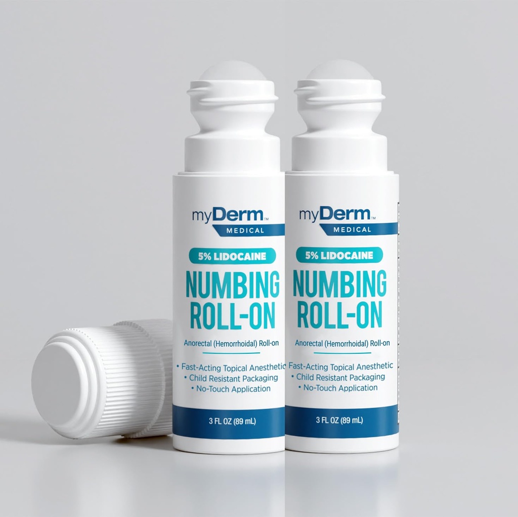 Myderm Medical 5% Lidocaine Numbing Roll On - Pack of 2 - voor kleine pijnen, krassen en aambeien Ongemak - Made in The USA