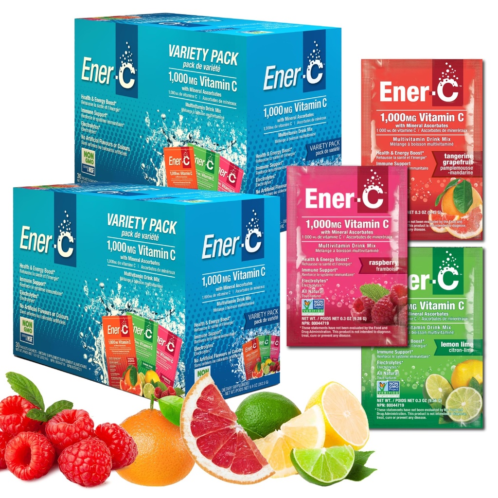 Ener-C Multivitamine Drink Mix - Vitamine verpakkingen voor water, Electrolytes Poederverpakkingen, Vitamine Drink Mix, Hydration Liquid Mix, Immune Booster voor volwassenen, Gezonde Energie - Variety Pack, 60 Tellen