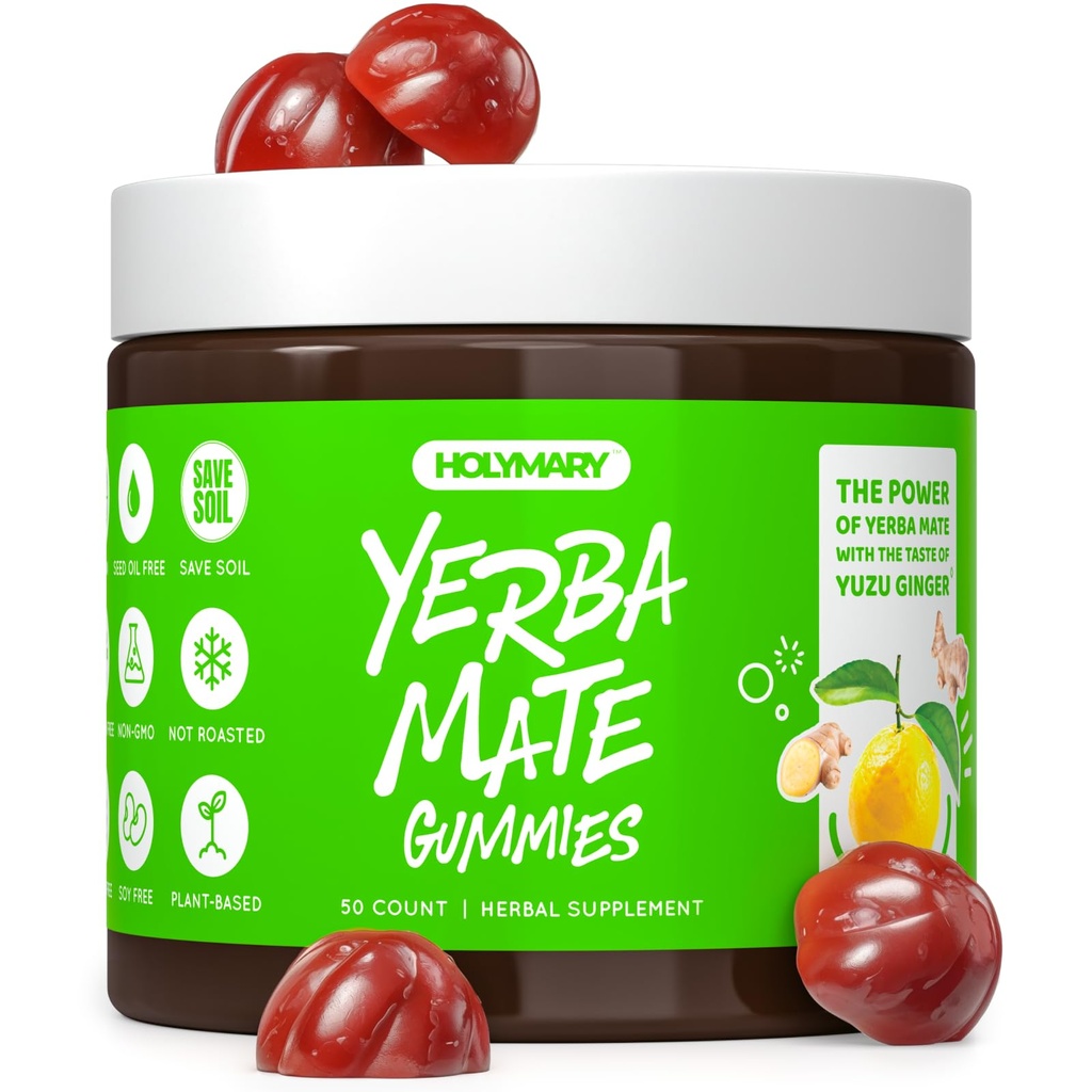 Yerba Mate Gummies - Yuzu & Ginger Flavor pour l'énergie, Focus, Immunity & Cardio Health.