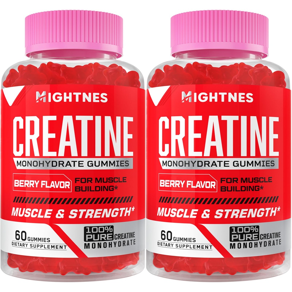 Creatine Monohydraat Gummies for Men & Women - Createine Pre-Workout Gummies with Taurine & Vitamin B6 B12 for Maximum Strength, Muscle, Energy, Endurance & Focus, Organic, Vegan - 120 Count