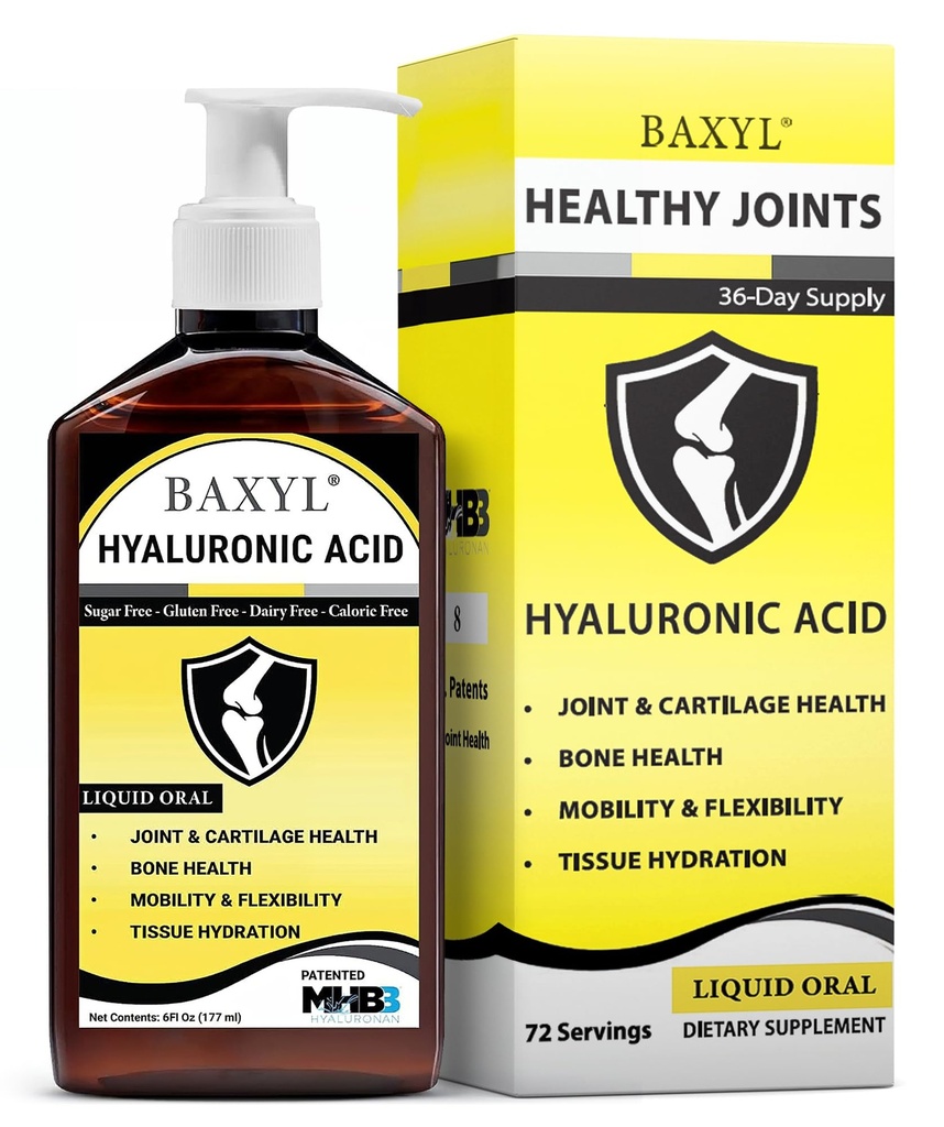 BAXYL Liquid Hyaluronic Acid Supplement for Joint Health - Patented MHB3 Formula for Bone, Skin,Eye Health & to Restore Cartilage - Vegan, Gluten-Free, Non-GMO for Comfort - 30-Day Supply