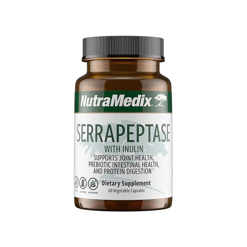 Nutramedix Serrapeptase Supplement - Proteolytische enzymen voor digestie + Inuline - Gemaakt om Digestieve Gezondheidsondersteuning te ondersteunen - Gluten, soja en zuivelvrije (60 capsules)