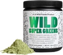 Wild Foods Raw Super Greens Powder Daily Juice Drink met Probiotica en Digestieve Enzyme Blend - Whole Food Sourced, 46 Plant-Based Nutrients, Non-GMO, Spirulina, Chlorella, Tarwegras (30 Servers)