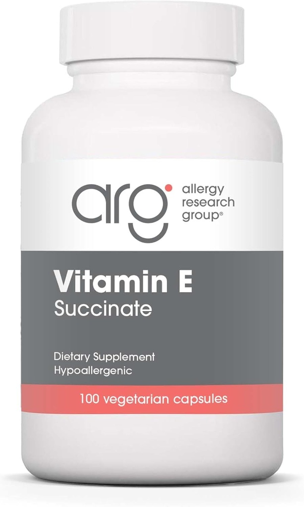 Allergy Research Group Vitamin E Succinate Supplement - for Men & Women, 400 IE D-Alpha-Tocopheryl, Antioxidant, Vegetarische Capsules - 100 Tel.