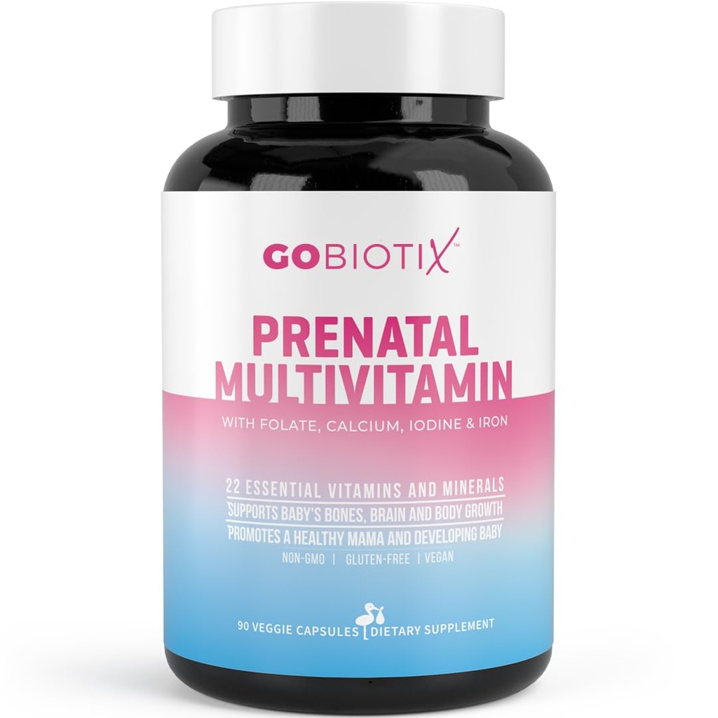 GOBIOTIX Prenatale Vitaminen voor vrouwen - Multivitaminen met ijzer, calcium, vitamine D2, C, zink en foliumzuur voor zwangerschap - Pre- en postpartum Essentials - Non-GMO - 90 capsules