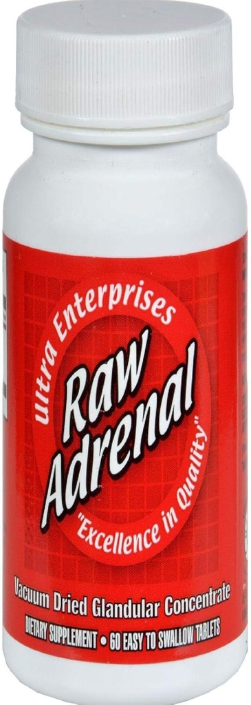 Comprimés adrénaux bruts Ultra Glandulaires, 200 Mg, 60 Compte