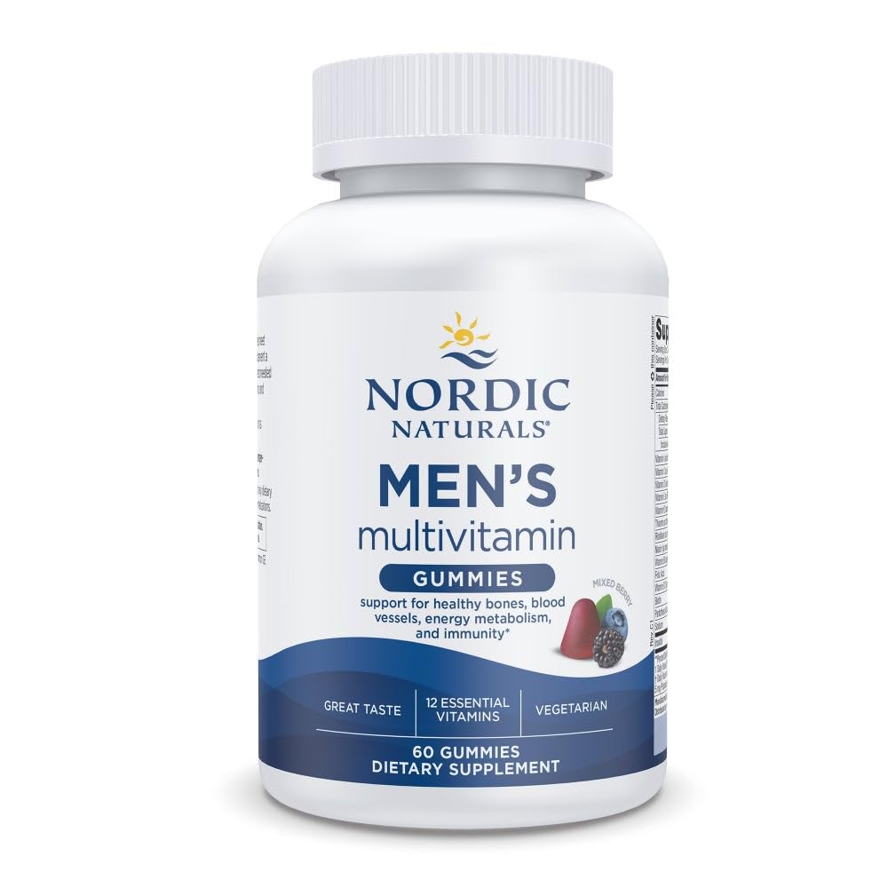 Nordic Naturals Multivitamin Gummies pour hommes, Berry mixte - 60 Gummies - Soutien aux os sains, vaisseaux sanguins, énergie et immunité - Non-OGM, Végétarien - 30 portions