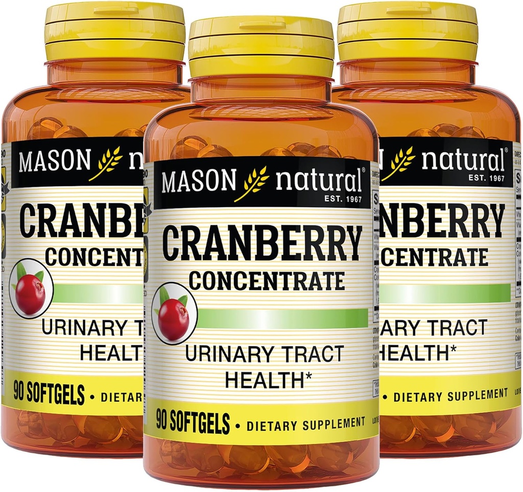 MASON NATUURLIJKE Cranberry 12:1 Concentraat met vitamine C & E, ondersteunt Immune & Urinary Health, 90 capsules, verpakking van 3