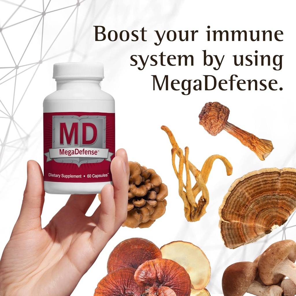 Waiora MegaDefense Mushroom Capsules for Daily Wellness, 6 Mushroom Supplement: Reishi, Turkije staart, Cordyceps, Maitake, Agaricus & Shiitake, Non-GMO (2 Bott / 60 Veggie Cap serv)