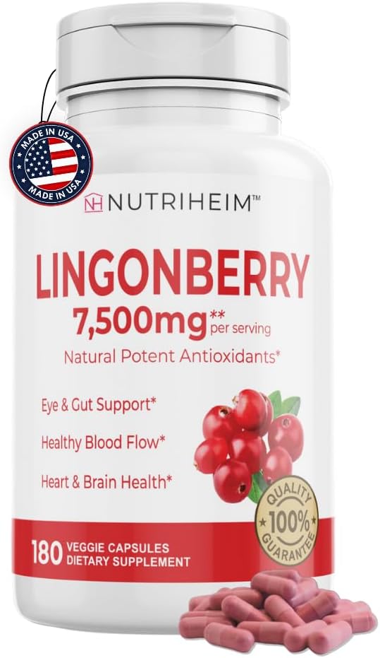 Lingonberry Poeder 7500mg voor urinetrek, bloedcirculatie, Gut Health, Eye Health, Antioxidant Ondersteuning - Pure 5:1 Ratio & 180 Veggie Capsules - Non-GMO, Glutenvrije, Vegan-Friendly Supplement