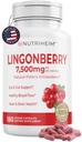 Poudre de lingonberry 7500mg pour le trac urinaire, la circulation sanguine, la santé des intestins, la santé des yeux, le soutien antioxydant - Pure 5:1 et 180 capsules de légumes - Non-OGM, sans gluten, supplément végétalien-friendly