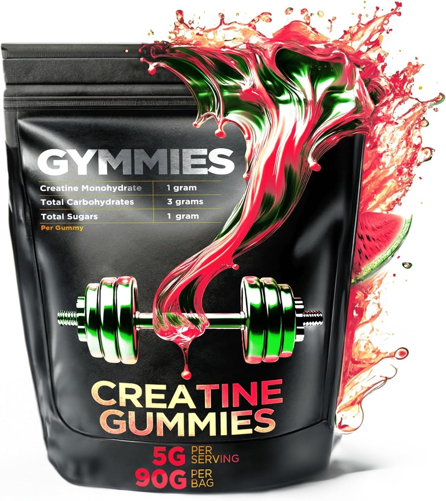 Creatine Monohydraat Gummies - Spiergroei, Performance, Endurance - 5 Gram Creatine per Serving - Vegan, Non-GMO, Gluten-Free, Made in USA - 90ct (90 Telling, Watermeloen)