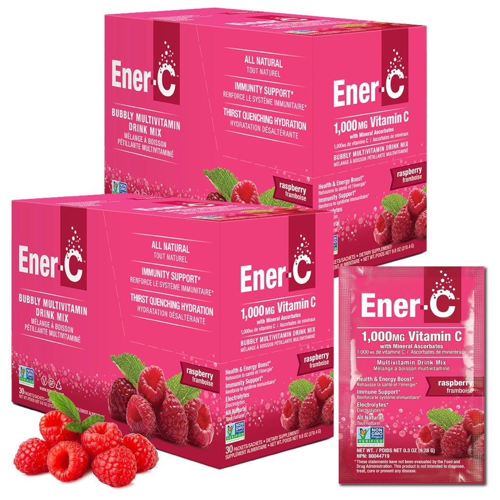 Ener-C Multivitamine Drink Mix - Vitamine Paketten voor Water, Elektrolyten Poeder Paketten, Vitamine Drink Mix, Hydration Liquid Mix, Immune Booster voor Volwassenen, Gezonde Energie - Raspberry, 60 Tellen