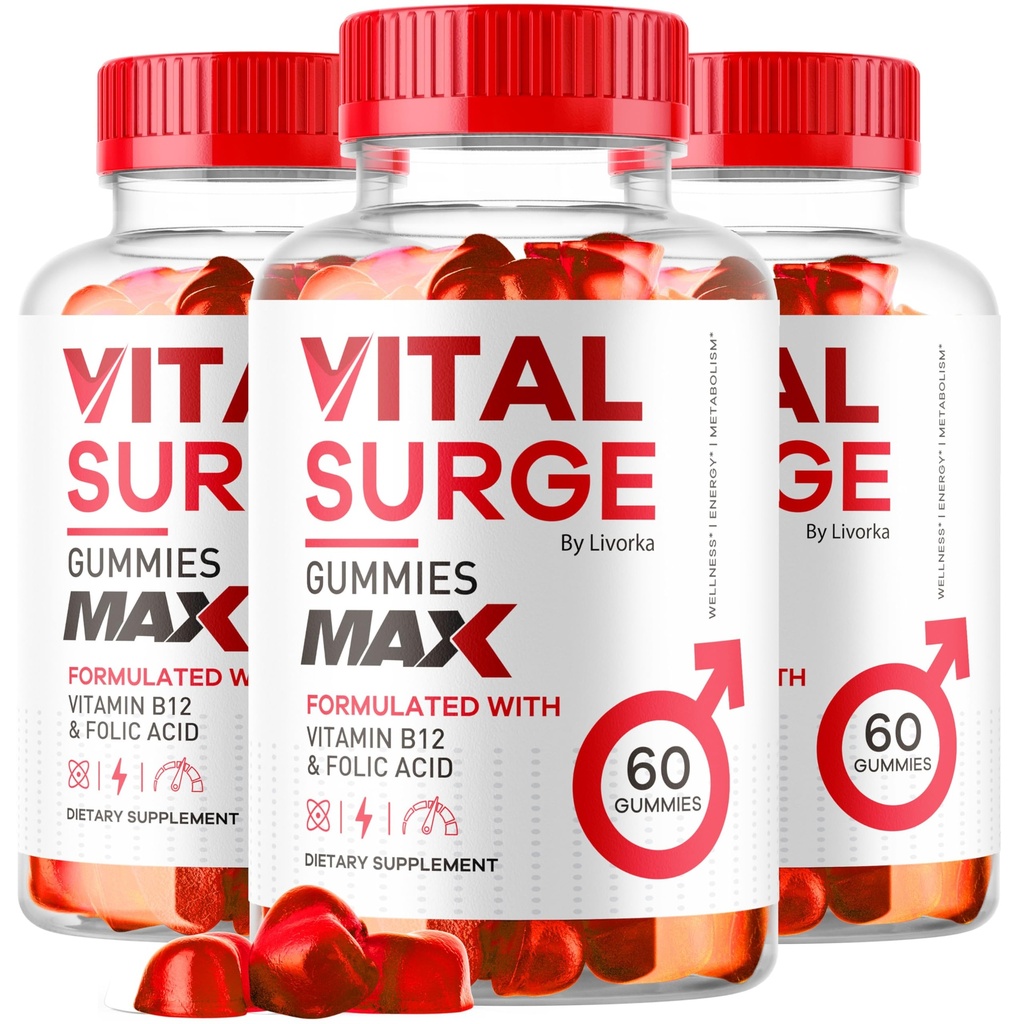 (3 Pack) Vital Surge - Vital Surge voor mannen Gummies, Vital Vita Surge Max Maximale sterkte 1050 MG, VitalSurge Supplement Ondersteuning Gummy Geavanceerde Formule, Premium Vitamine Gomita's (180 Gummies)