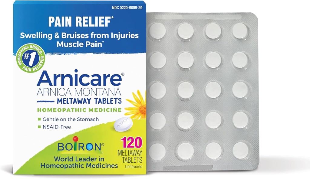 Boiron Arnicare tabletten voor pijn verlichting van spierpijn, gewrichtspijn, zwelling van letsel of kneuzingen - 120 Tel.