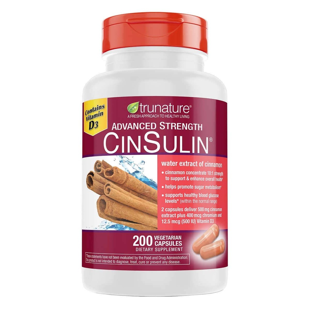 Trunature Advanced Strength CinSulin 500mg., 200 Vegetarische Capsules (2 verpakkingen)