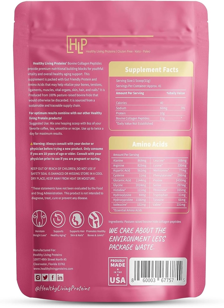 Protéines pour un mode de vie sain - Collagène de type I et III hydrolysé de protéines bovines - Poudre de collagène non aromatisée - Peptides de viande herbeuse, pâturages élevés de viande bovine - Keto & Paleo, sans gluten (10 oz (paquet de 1)