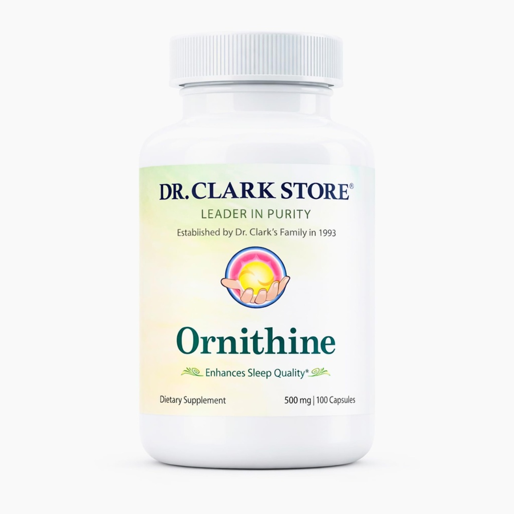 Dr Clark Ornithine Dieetsupplement - Glutenvrij, natuurlijke slaaphulp, bevordert eiwitmetabolisme, reiniging en ontgifting, 500mg, 100 Gelatine Capsules