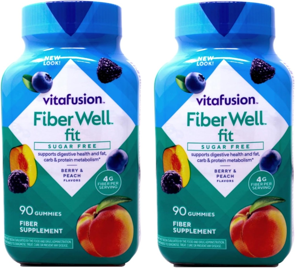 Vitafusion Fiber Well Fit Suikervrije Gummies - 90 ct, Verpakking van 2