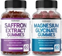 Saffraan Supplementen (60 Gummies) 5 in 1 Geavanceerde Formule Suiker Gratis Gummy - Delicious Raspberry Flavor en Magnesium Glycinate (60 Count) Pure Glycinate Gummy voor volwassenen - Non-GMO, Vegan & USA Made