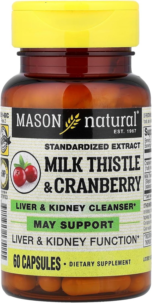 Mason Vitaminen Melkdistel/Cranberry Lever en Nierreiniger Capsules, 60 Tellen
