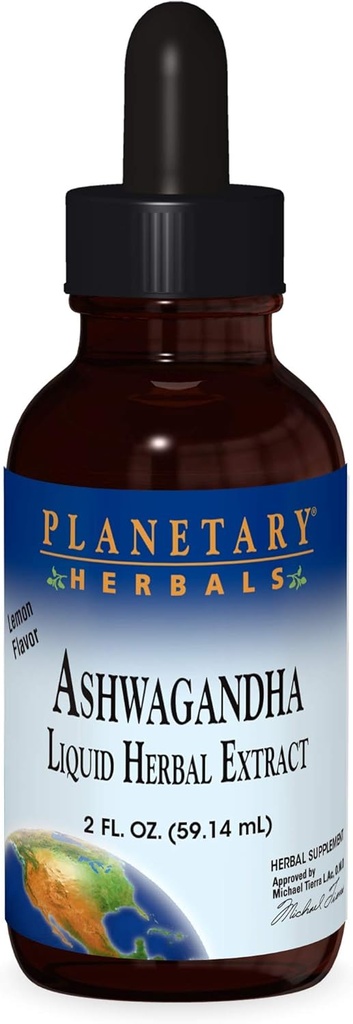 Herbes Planétaires Ashwaganda Extrait d'herbe liquide, Saveur citron, 2 Fluid Ounce