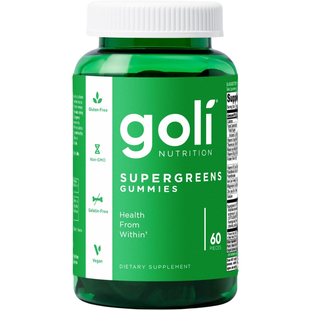 Goli SuperGreen Vitamine Gummy - 60 Telling - Essentiële Vitaminen en Mineralen - Plant-Based, Veganist, Glutenvrije & Gelatine Vrij - Gezondheid van binnen, Verpakking van 1