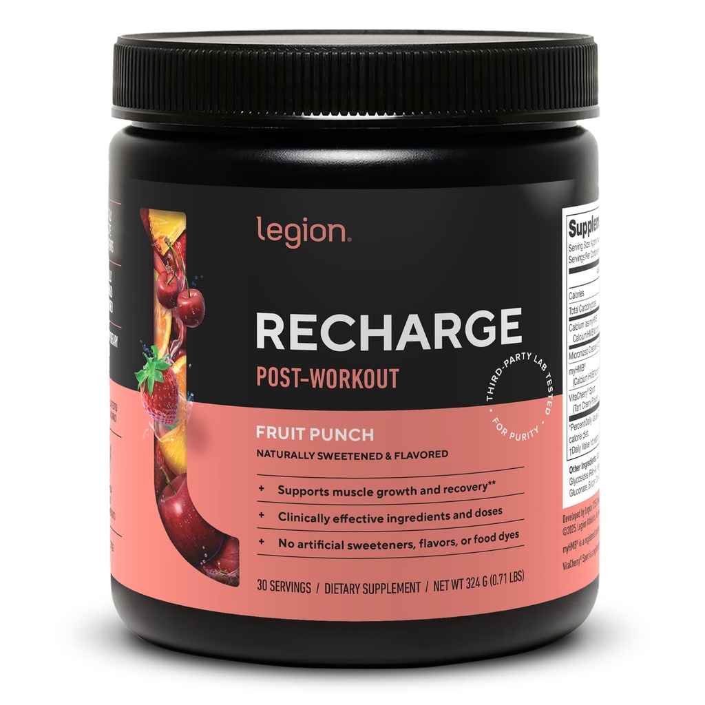 LEGION Recharge Post Workout Supplement - Alle natuurlijke spier Builder & Recovery Drink met Micronized Creatine Monohydraat. Natuurlijk zoet en smaakvol, veilig en gezond (Fruit Punch, 30 Serve)