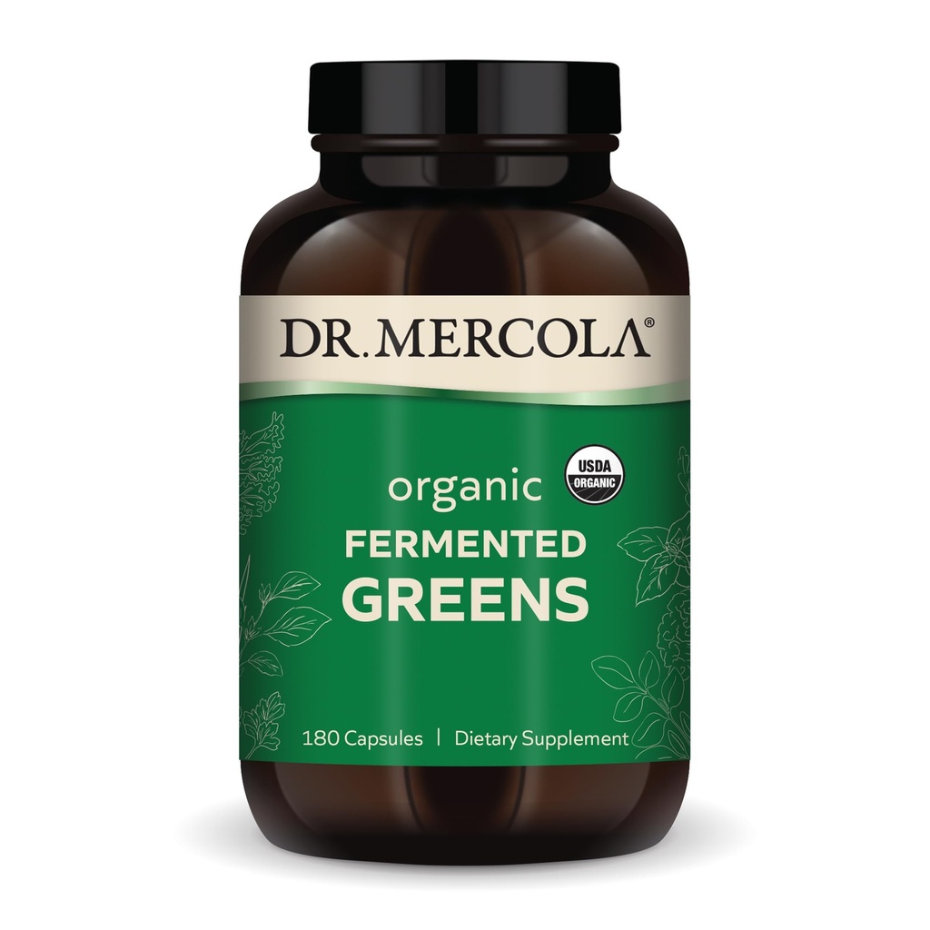 Dr. Mercola Organic Fermented Greens - Supports Daily Greens Intake - Whole Food-Based Superfood Blend - Vegetarian - Gluten-Free - 180 Capsules