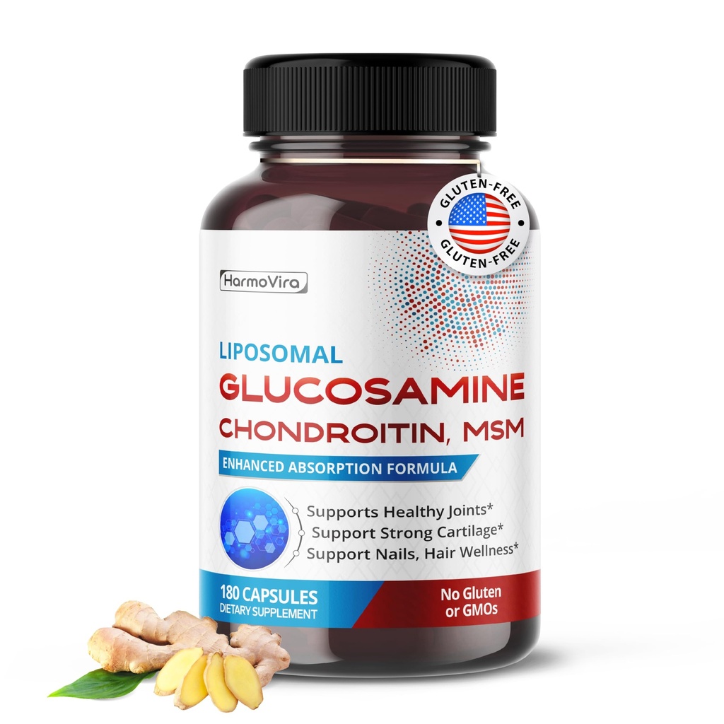 Liposomale GLUCOSAMINE CHONDROITIN, MSM - Ondersteuning gezonde gewrichten, sterke cartilage, nagels, haar - 180 dagen levering - Made in The USA