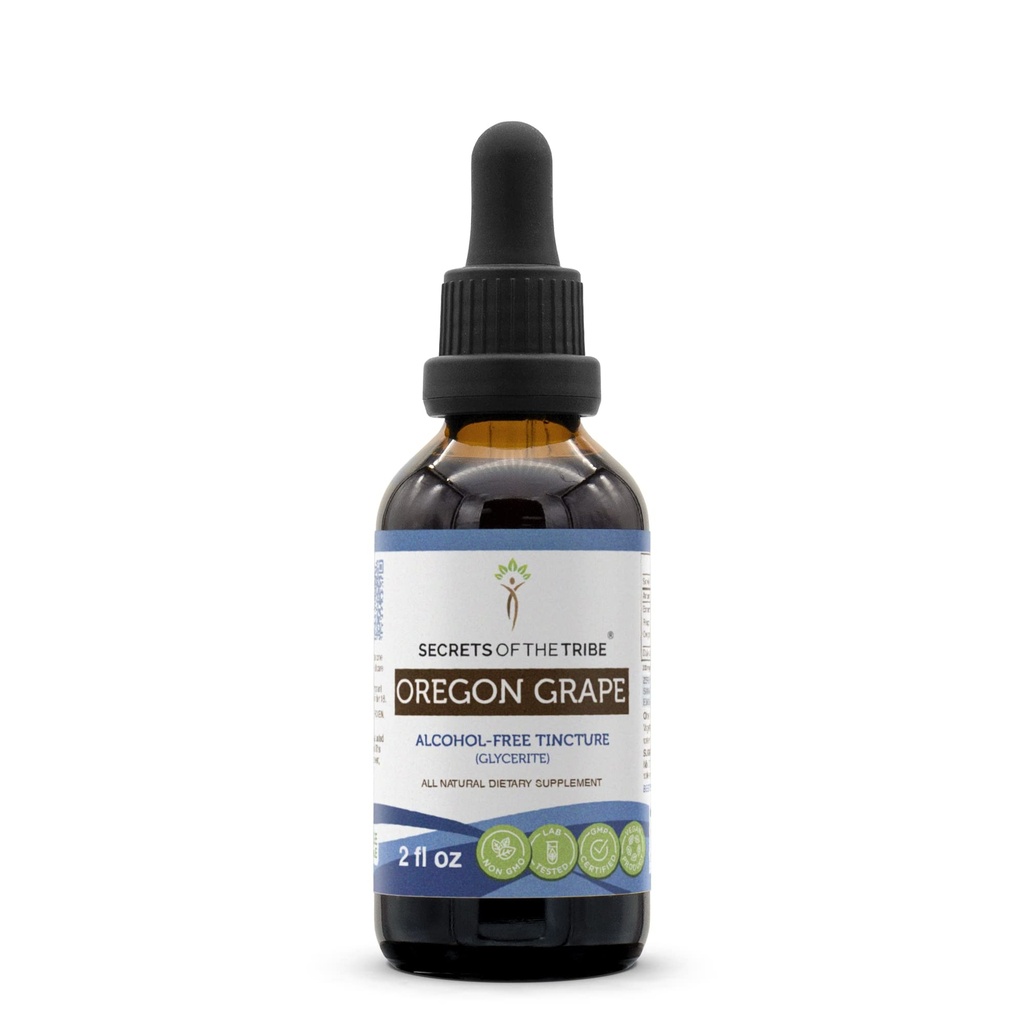 Secrets of the Tribe Oregon Grape Alcohol-Free Liquid Extract, Responsibly farmed Oregon Grape (Mahonia aquifolium) Dried Root (2 FL OZ)