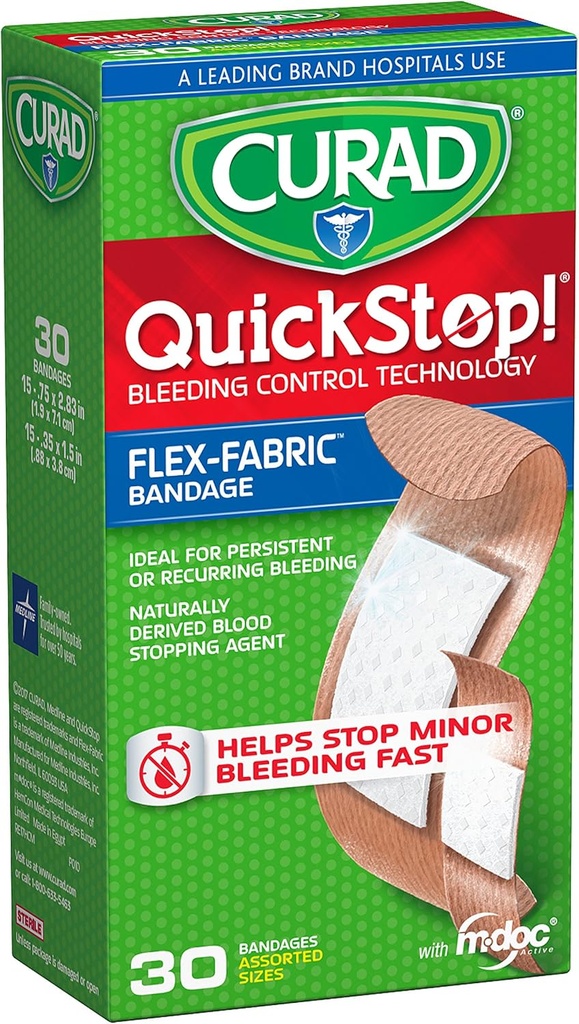 CURAD QuickStop Bleeding Control Flexibele stof Bandages, Assorted Maten, 30 Tellen