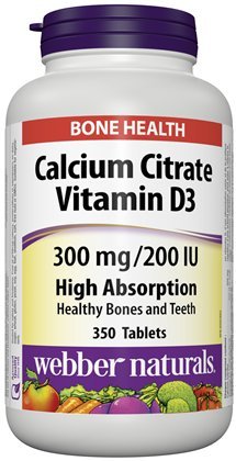 Webber Naturals Calciumcitraat Vitamine D3, 300mg / 200IE Hoge Absorptie, 350 tabletten