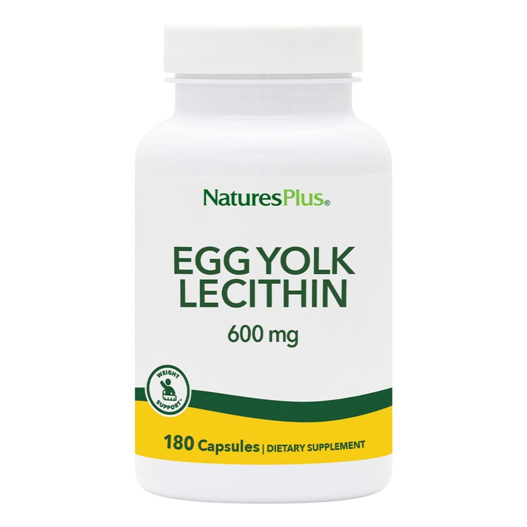 NaturesPlus Lécithine jaune d'oeuf - 600 mg, 180 capsules - Sans soja, sans gluten - 90 portions