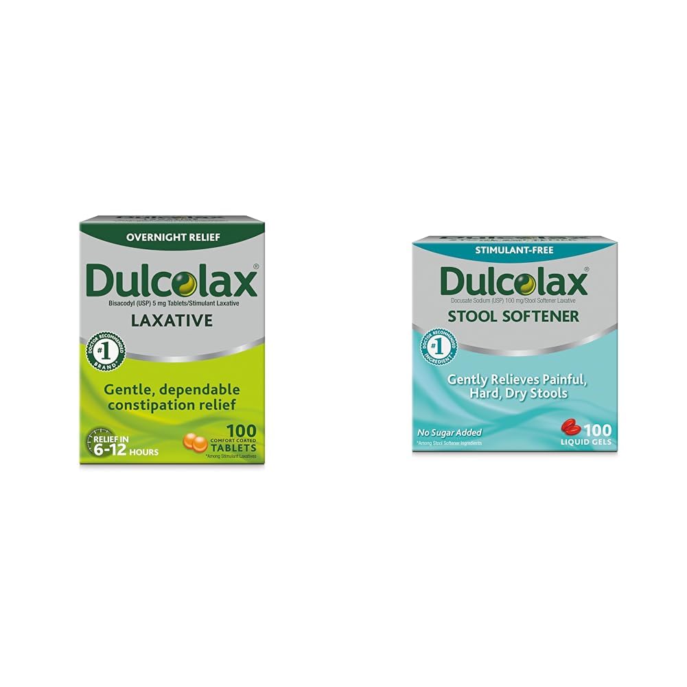 Dulcolax Stimulerende Laxatieve Tabletten (100 telling) Zachte Overnight Constipatie Relief, Bisacodyl 5mg & Stool Softener Laxative Liquid Gel Capsules (100 ct) for Gentle Relief, Docusate Sodium 100mg