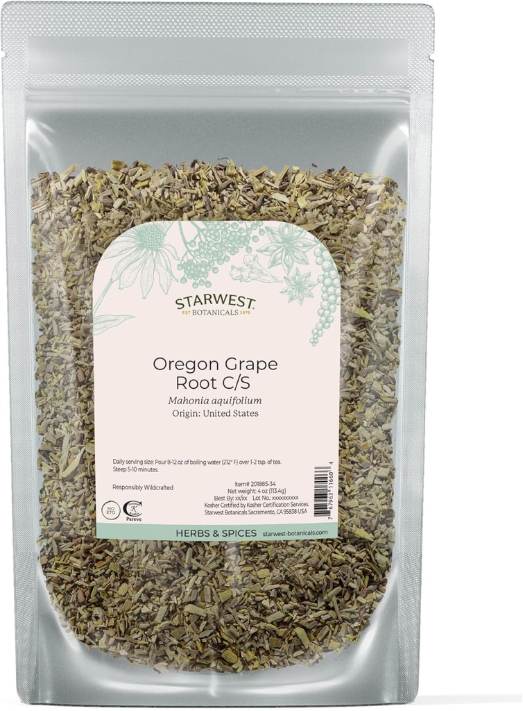 Starwest Botanicals Oregon Grape Root Wildcrafted - Gedroogd Loose Herb for Tea, Tinctures, Capsules, & Salves, Natural Wellness for Women & Men, Cut & Sifted, Certified Kosher, Non-GMO - 4 oz Pouch