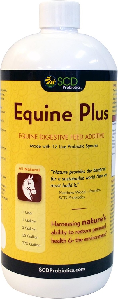 SCD Probiotics Equine Plus - Supplément pour chevaux probiotiques liquides, aliments pour animaux et additifs d'eau pour chevaux pour soutenir la santé digestive avec l'acide (34 fl.oz.)