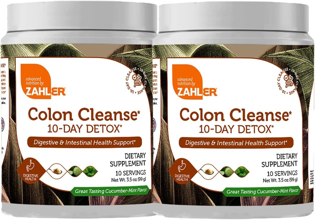 Zahler Colon Reiniging 10-Dag Detox Reiniging - Komkommermunt smaak - Herbal Digestieve Wellness - Colon Cleanser & Detox voor Bowel Movement, Body Detox, Digestie Hulp voor vrouwen en mannen - 3,5 oz (2 Pack)
