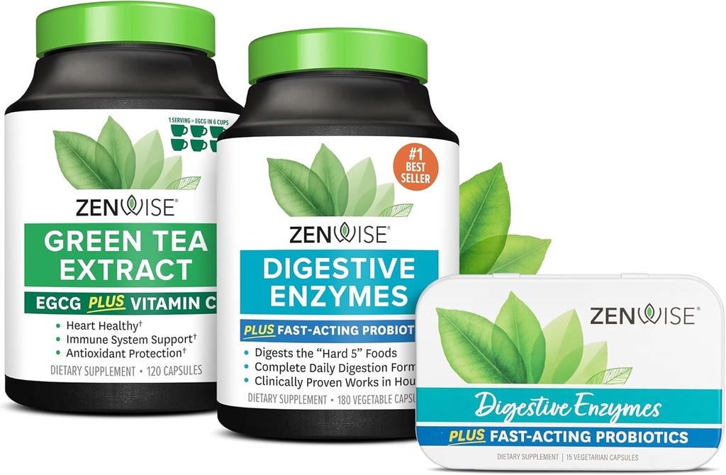 Zenwise Health Decompensative Enzymes, Green Tea Extract en Free Travel Tin
