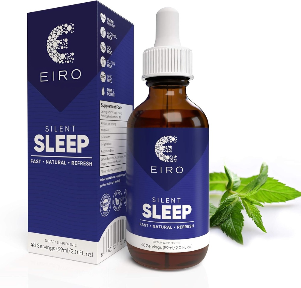 EIRO Stille slaap │ Alle natuurlijke vloeibare slaaphulp Remedy, met Melatonine, L-Theanine, kamillebloem en meer │ Superieure absorptie │ Snel • Natuurlijk • Verversen