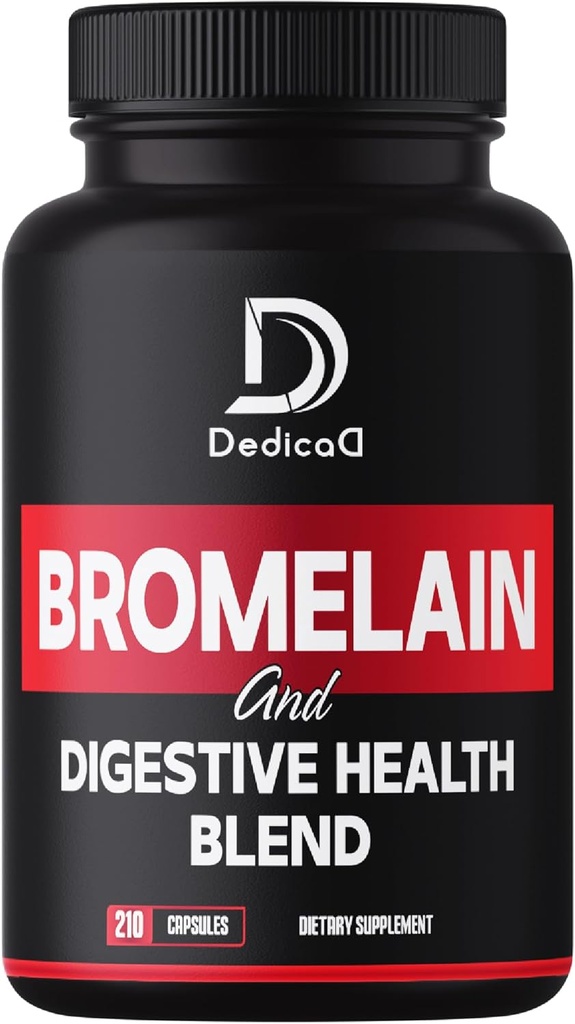 6in1 Bromelain 500mg Supplement - 1000mg per Serving - 210 Capsules met Digestieve Gezondheid Blend als Quercetine, Gember, Kurkuma, Papaya - Ondersteuning van algehele gezondheid, spijsvertering en immuunsysteem