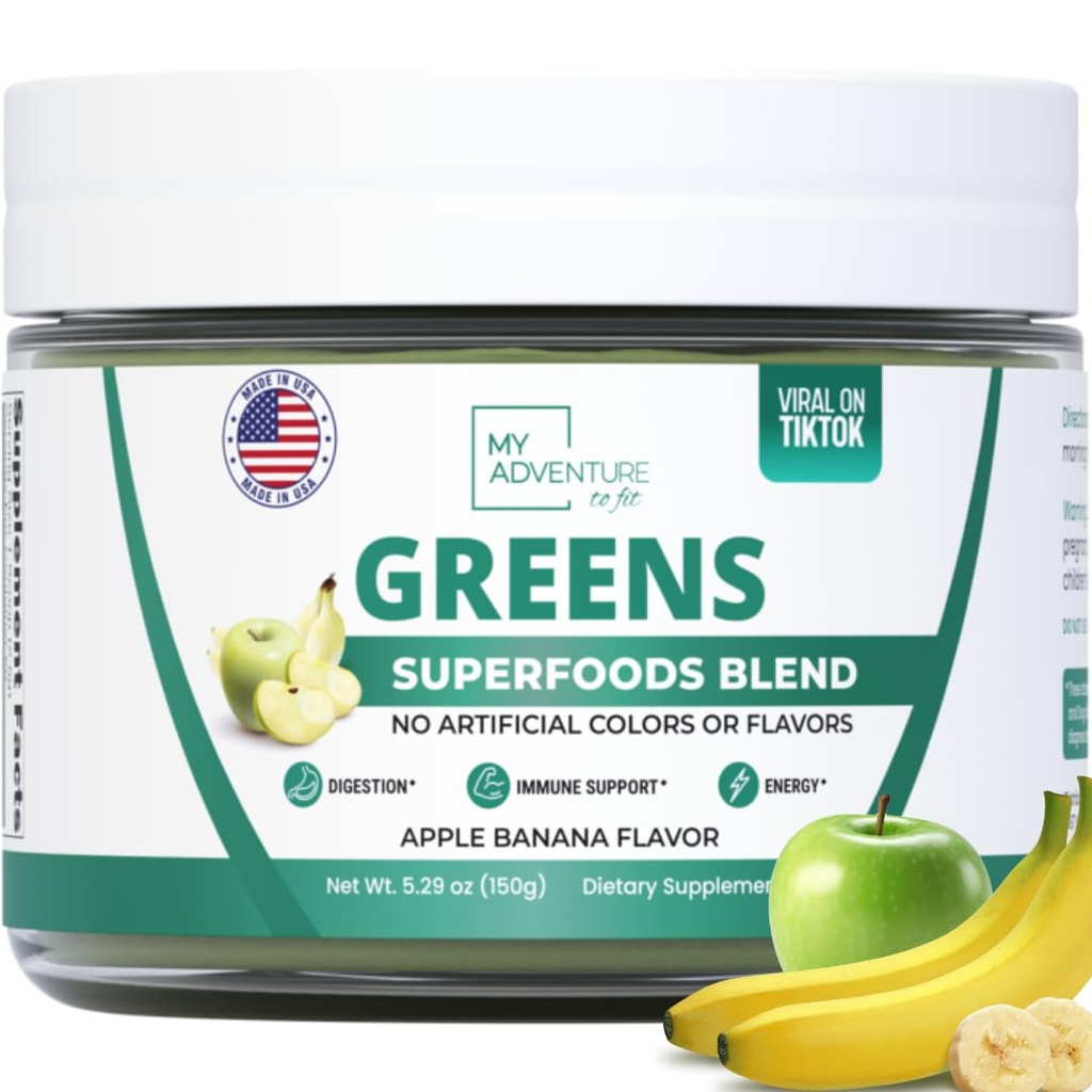 Green Superfood Powder for Digestion & Gut Health - Keto Friendly Superfood Greens Blend Powder for Immune Support - Powdered Greens Supplement for Immune Boost - Apple Banana Flavor