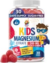 Gommies de magnésium sans sucre pour les enfants et les adolescents - 500mg Citrate de magnésium calme - Supplément de gommy de magnésium pour le sommeil, l'humeur et le soutien musculaire - 30 jours d'approvisionnement