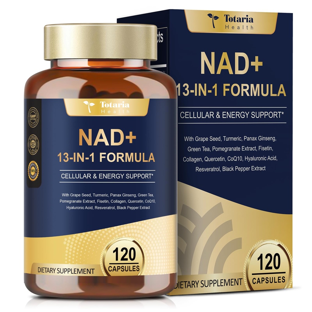 Totaria NAD Supplement voor vrouwen Mannen met nicotinamide riboside resveratrol,Quercetin, Betaine Boost NAD+ Niveaus NAD Plus supplement voor anti-aging, energie, Immune, Focus 120 Capsules