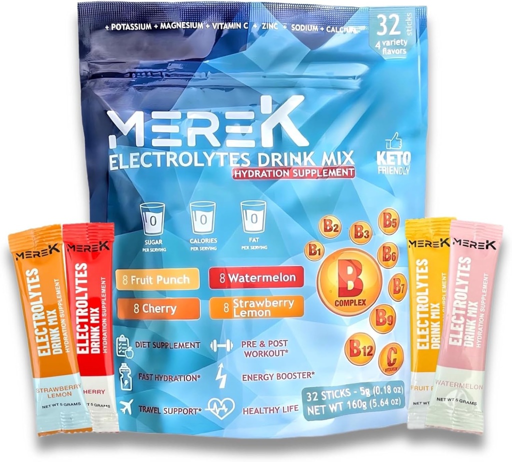 alleenK Electrolyte Hydration Powder Supplementen 32 Sachets Gemakkelijk Open Single-Serving Perfect voor workout Essentieel voor dagelijkse hydratatie Nee Sugar, Geen Calorieën, Keto Vriendelijk